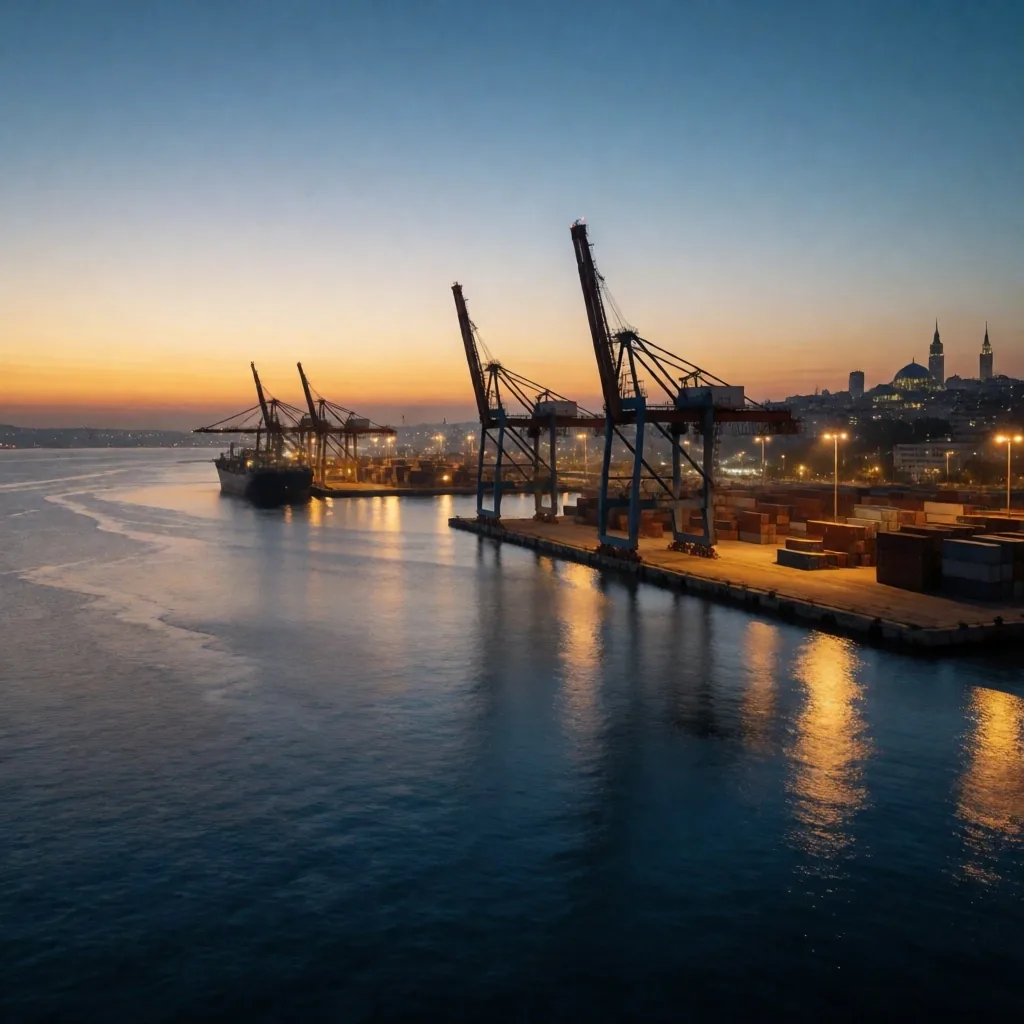 İstanbul limanı, mavi saatte panoramik görünüm