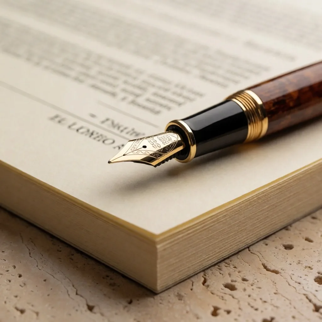 Traverten masada fountain pen ve belge