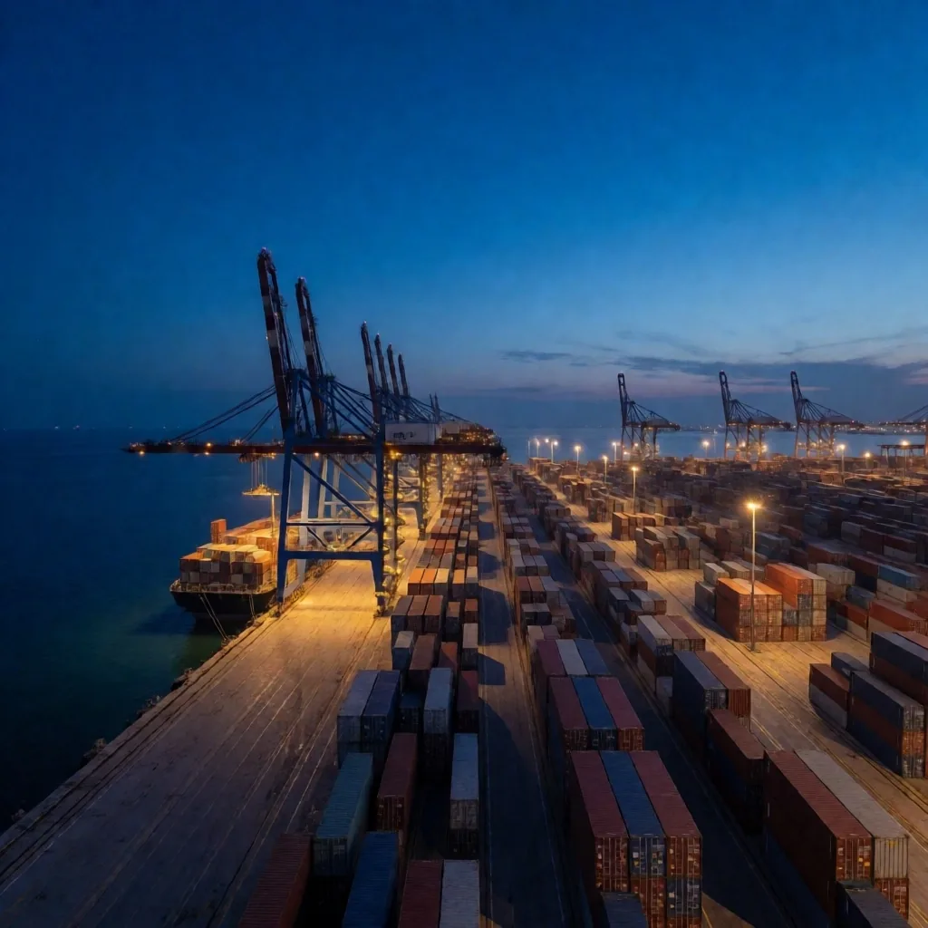 Türkiye limanı mavi saatte panoramik görünüş